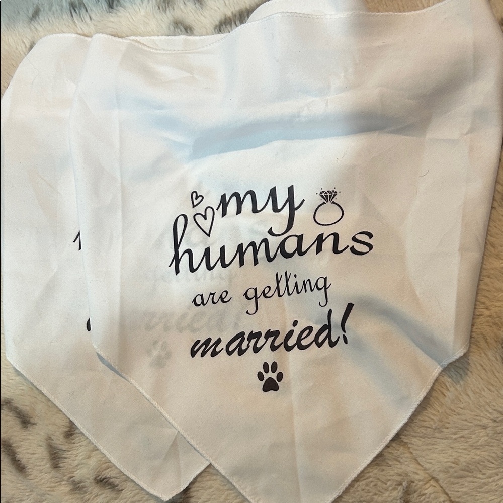 White Getting Married Dog Bandana with Black Print